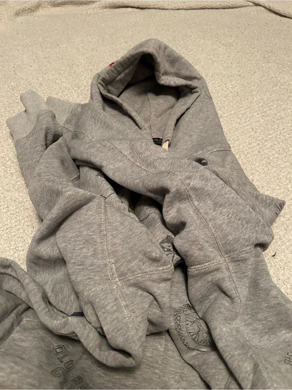 Large Polo Ralph Lauren Varsity Oxford Print Grey Hoodie